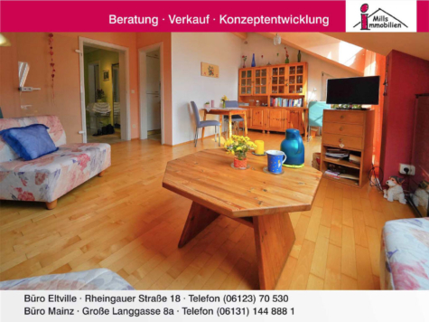 Pfiffige Dachgeschoss-Wohnung mit sonniger Dachterrasse und Garage in ruhiger 1-A-Lage, 55257 Budenheim, Wohnung